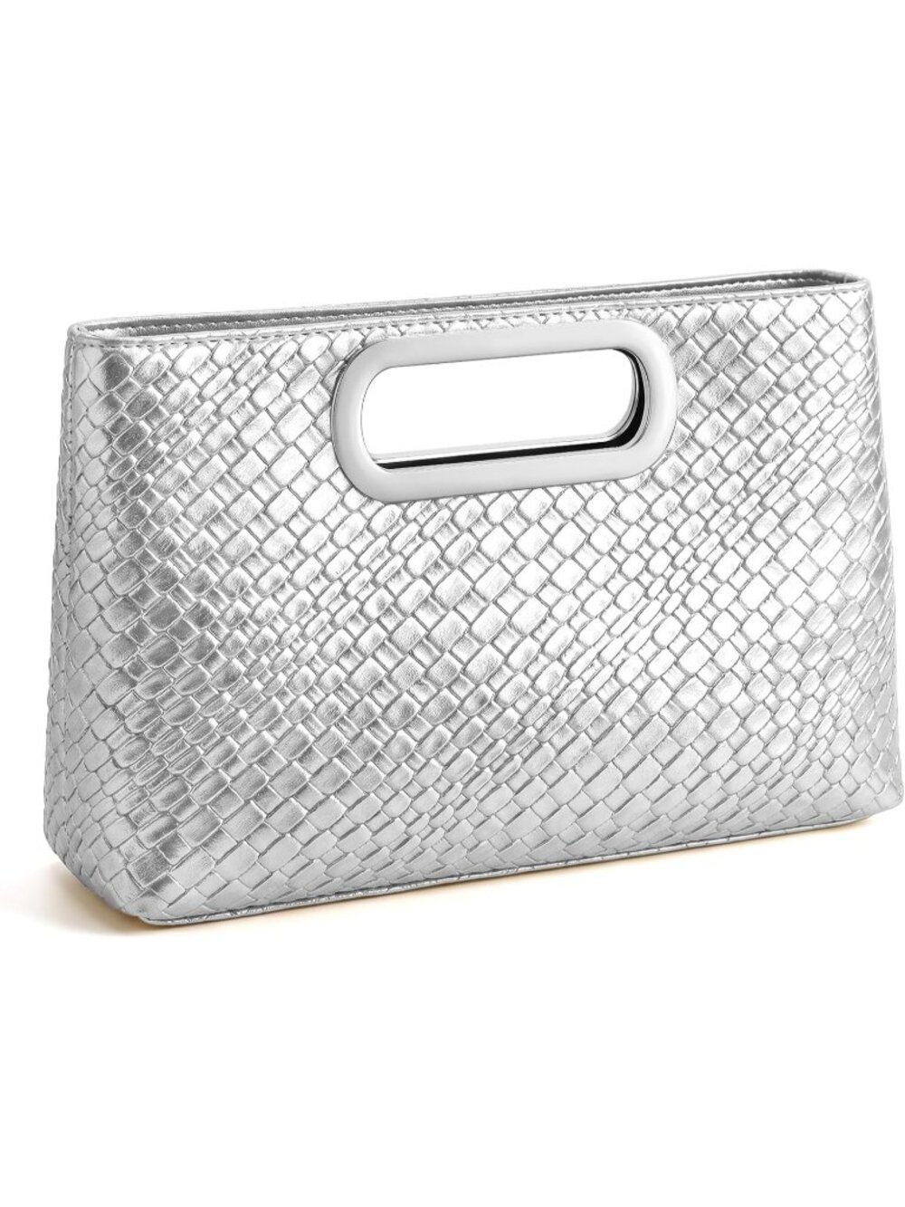〽️Women Silver Faux Leather Wedding Party Handbag Detachable Chain Clutch Purse